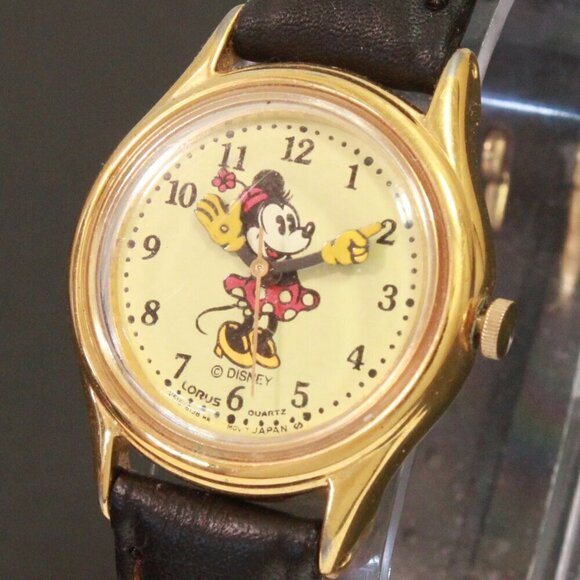 Lorus Ladies Mini Mouse Watch Gold Tone Case New Brown Leather Strap And Battery main image 10